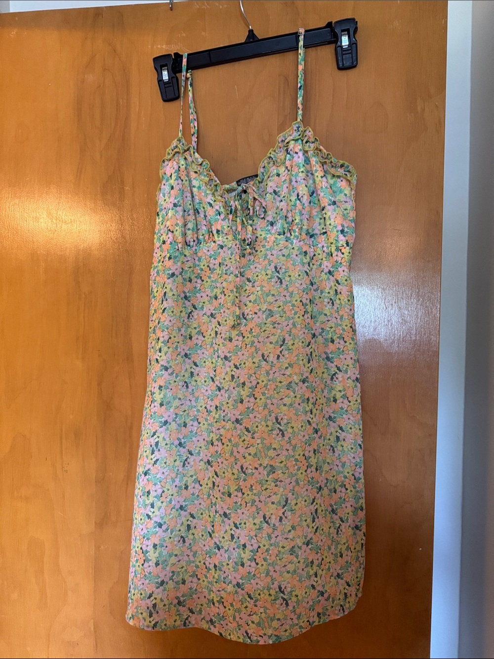 wild fable Pastel Floral Slip Dress with Green Trim